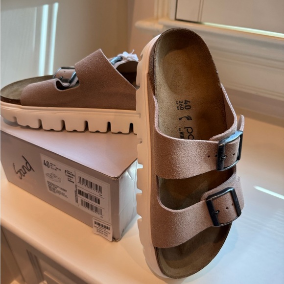 Warm Sand Suede Sandals with White Soles - Birkenstocks - Picture 2 of 5